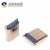 USB连接器 type-c插板母座 6P 180度直立式插板DIP 主体10.0-10.5MM TYPE-C母座