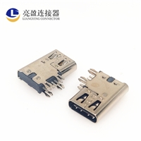 USB连接器 type-c侧插母座 6P 180度直立式插板 侧立式DIP TYPE-C母座