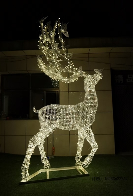 不锈钢镂空鹿雕塑铁艺景观动物摆件售楼部草坪广场装饰品