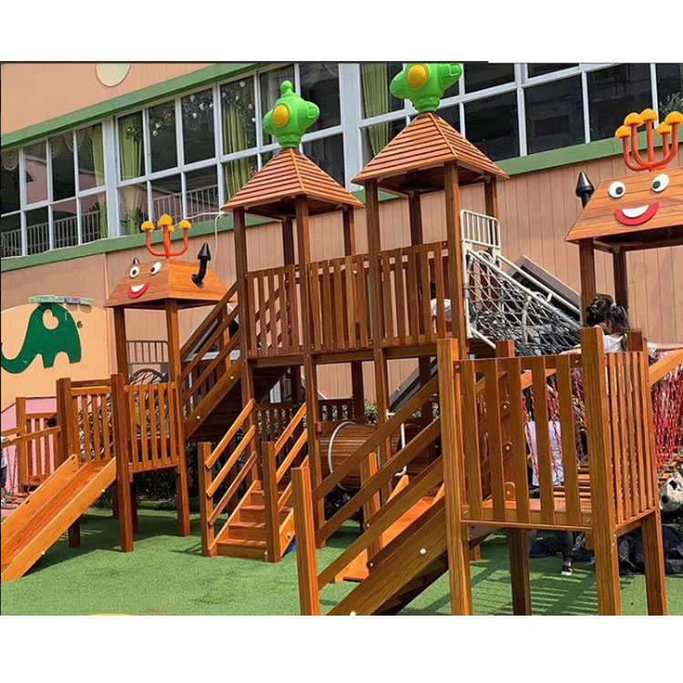 幼儿园户外木质滑梯儿童室外黄花梨木质滑梯大型体能拓展训练博美