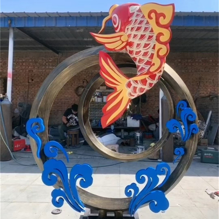 不锈钢鱼雕塑鲤鱼跃龙门雕塑加工厂