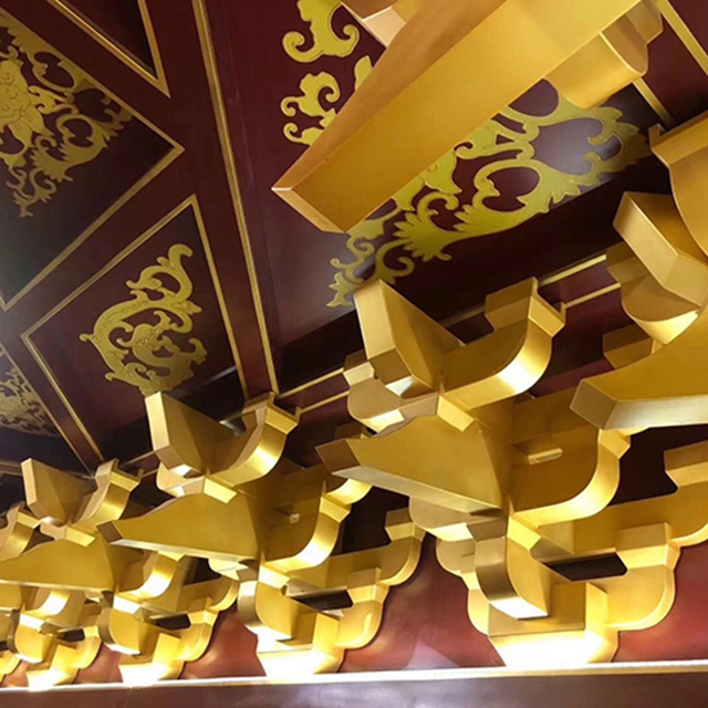 庭院木纹铝斗拱 金属构件铝斗拱 铝合金斗拱定制-搜了网