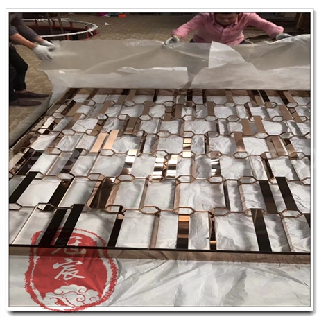 不锈钢吊顶角花装饰新中式天花板镂空黑钛金背景墙边框造型花格-搜采