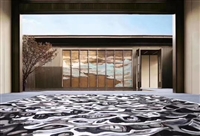 发光山水画屏风隔断 售楼处别墅大门金属峦山 不锈钢假山背景墙