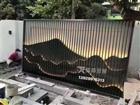 私人小院铜屏风  金属造型山峦不锈钢特色背景墙隔断带灯效果