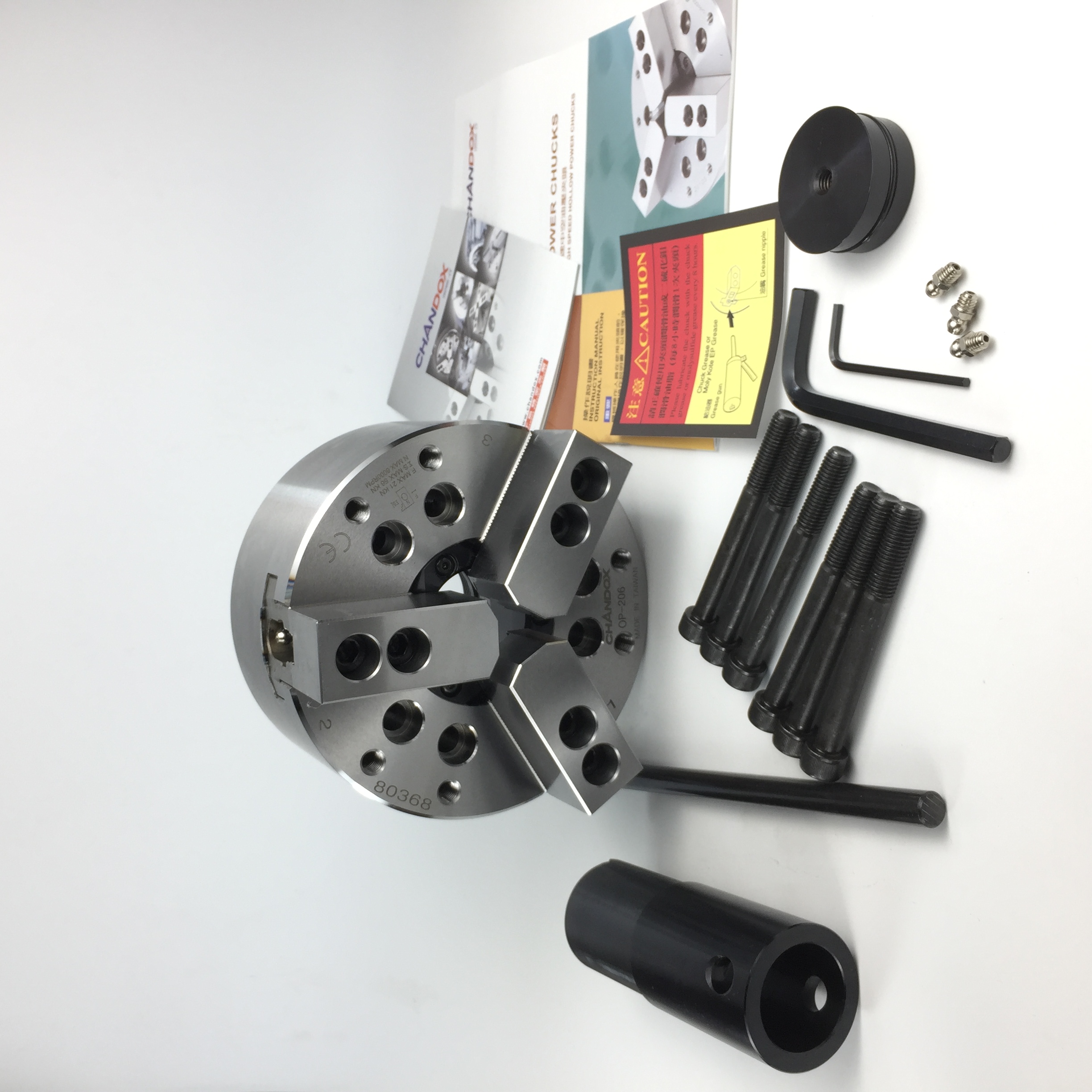 广州数控机床46机标配卡盘op-206台湾千岛三爪中空卡盘