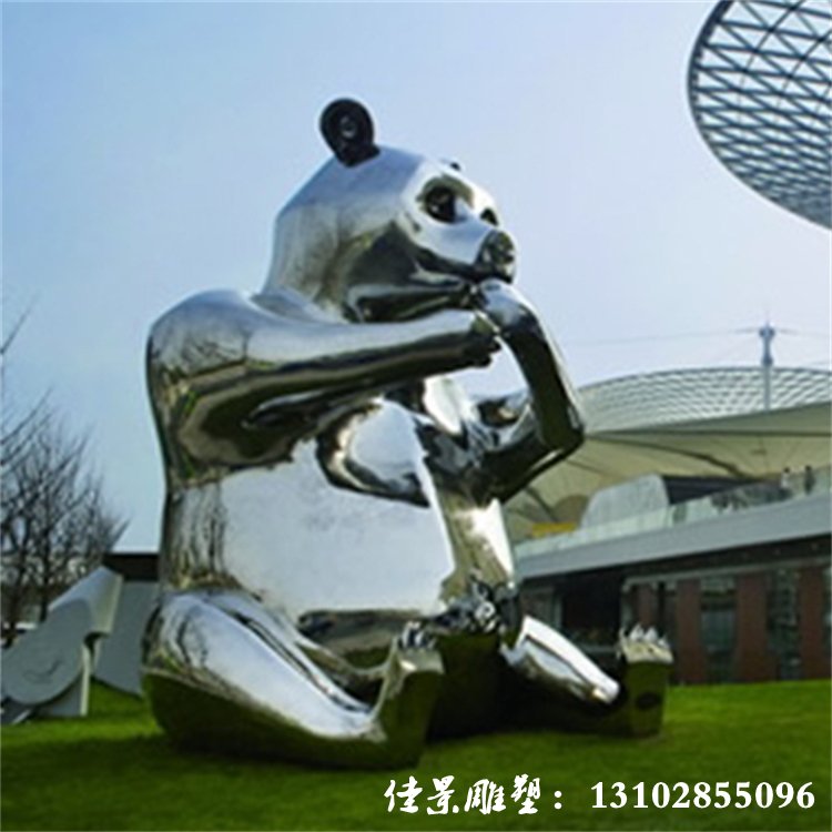 熊猫雕塑 不锈钢广场动物雕塑