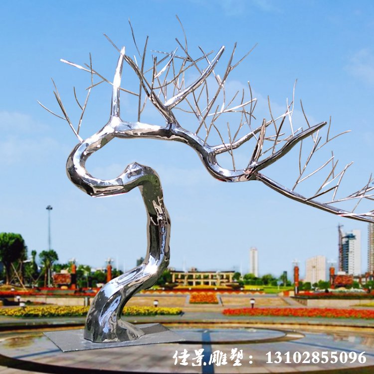 创意不锈钢树雕塑 金属树枝植物摆件