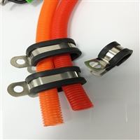 固定电缆R型多管管夹   半包胶双管P型金属线卡单边固定Φ60*2卡子