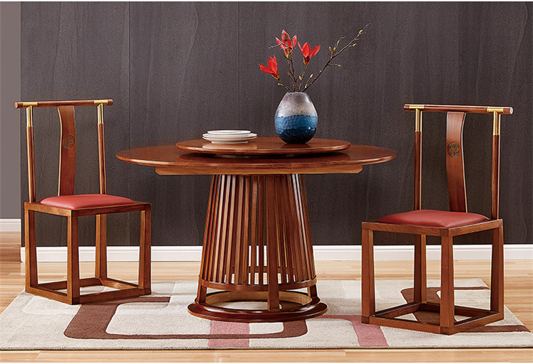新中式桌椅 圆形实木饭桌 带转盘新中式餐桌 酒店连锁 工程配套