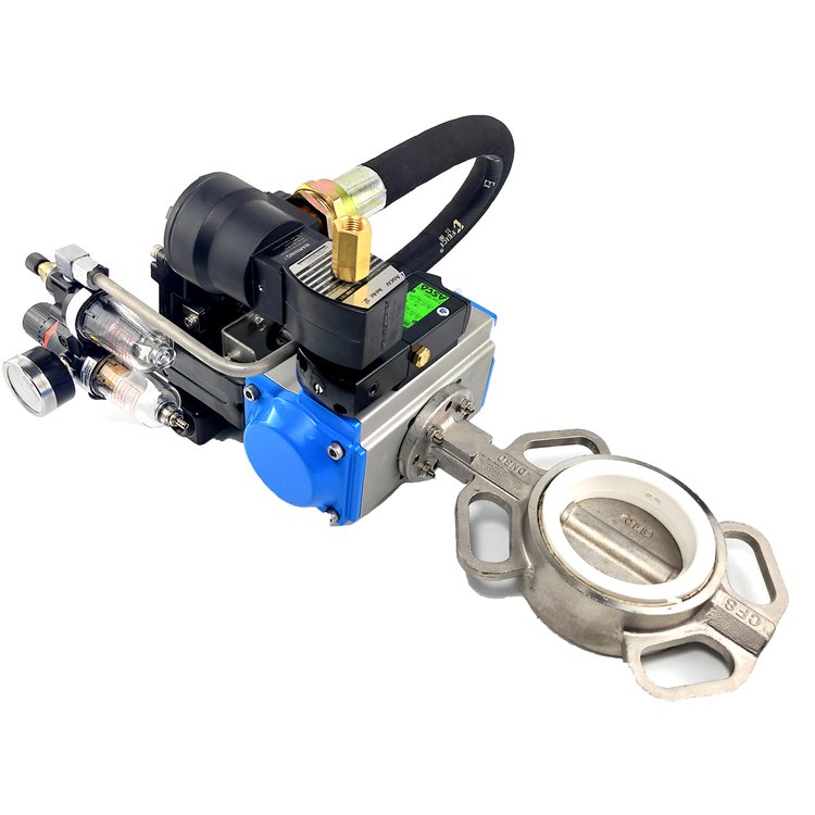 气动对夹式蝶阀 d671f-25p 耐腐蚀气动软密封蝶阀 气动对夹式防爆蝶阀