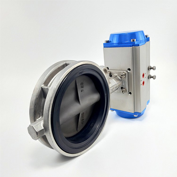 气动四氟对夹蝶阀d671f-46p 不锈钢板密封对夹式蝶阀 四氟蝶阀气动