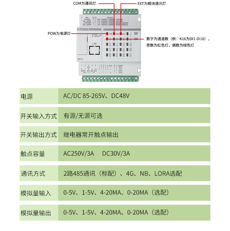 上海安科瑞远端测控装置ARTU-K32遥信单元采集32路开关