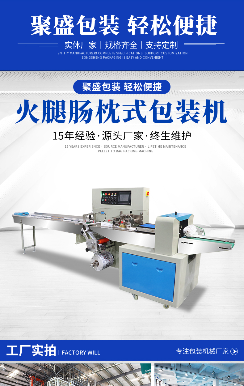 袋装火腿肠包装机 全自动小袋进大袋伺服250枕式包装机