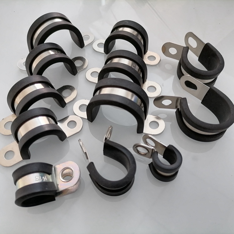 u型连胶条欧姆卡 304不锈钢包胶epdm管夹 汽车线束单管紧固夹Φ20图片