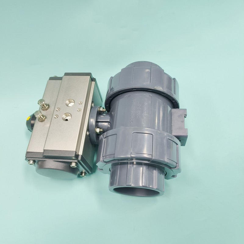 upvc气动活接球阀 pvc双由令塑料球阀 承插耐酸碱化工防腐q661f-10u