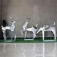 不锈钢鹿几何动物雕塑 