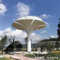  伞状造型发光灯柱树不锈钢雕塑 
