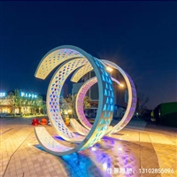 c型发光圆环广场不锈钢雕塑 