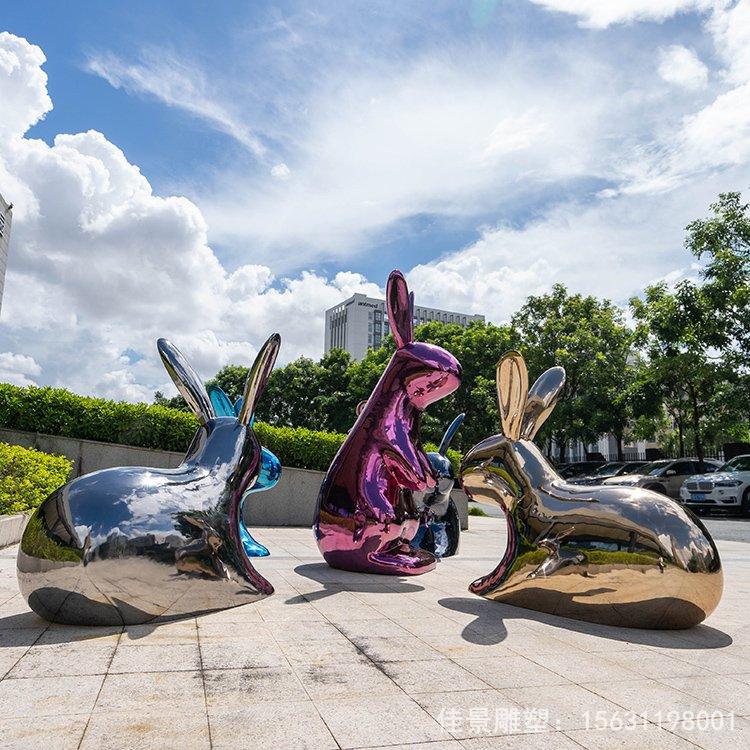 镜面动物雕塑不锈钢抽象兔子