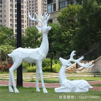 几何不锈钢抽象母子鹿雕塑