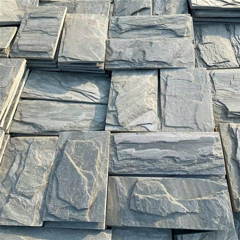 芜湖背景墙乱型文化石  青灰色平毛石碎拼石传统艺术