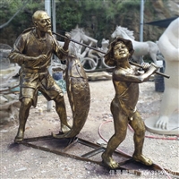 民俗风情鱼文化人物雕塑 