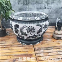  庭院石雕鱼缸 青石石缸