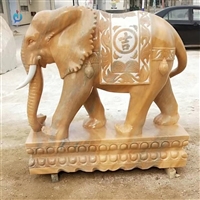  石雕大象动物雕塑 晚霞红石雕大象  