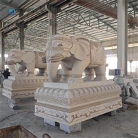  石雕大象动物雕塑 晚霞红动物石雕