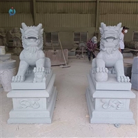  青石石雕麒麟一对 石材动物雕刻 