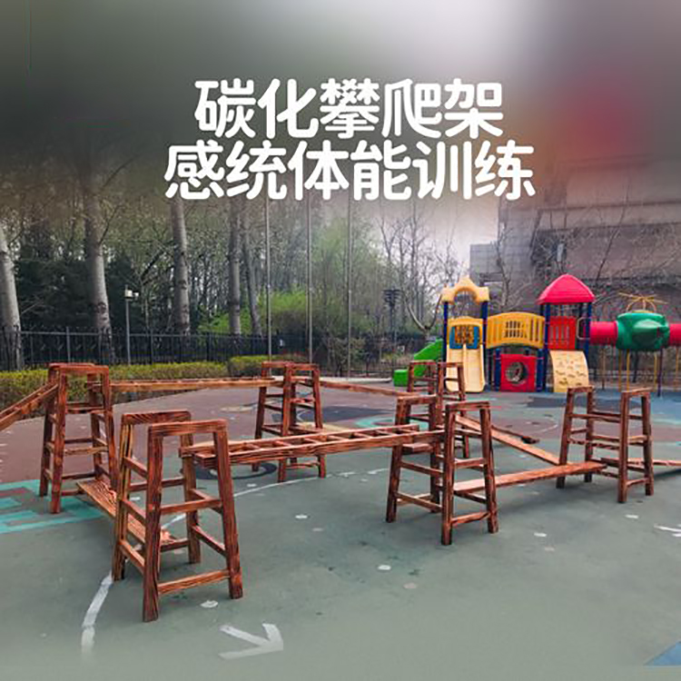 户外木质体能组合 16件套碳化木平衡训练器材 游戏爬梯幼儿园攀爬架