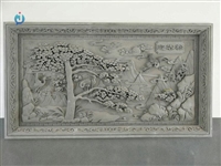 青石迎客松浮雕 广场影壁石雕 