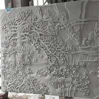  广场影壁石雕 青石迎客松浮雕