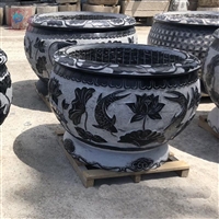 青石做旧石雕水缸 庭院景观摆件