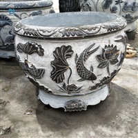 庭院景观石雕 青石做旧石雕水缸 