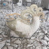  喷水鲤鱼石雕 园林动物摆件