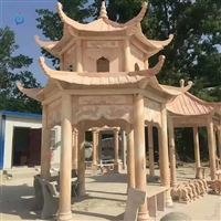 晚霞红亭子雕塑 公园六角凉亭石雕