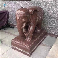 印度红石雕大象一对  吉祥如意石象 