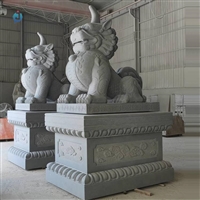  石材雕刻独角兽 芝麻黑石雕獬豸 