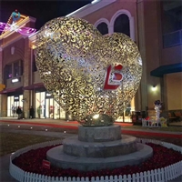 不锈钢爱心雕塑定制 发光金属抽象心形摆件 