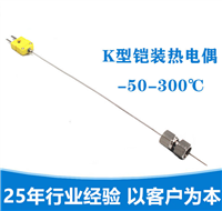 K型热电偶 铠装热电偶带黄插头内螺纹-50-300℃低温热电偶可弯折