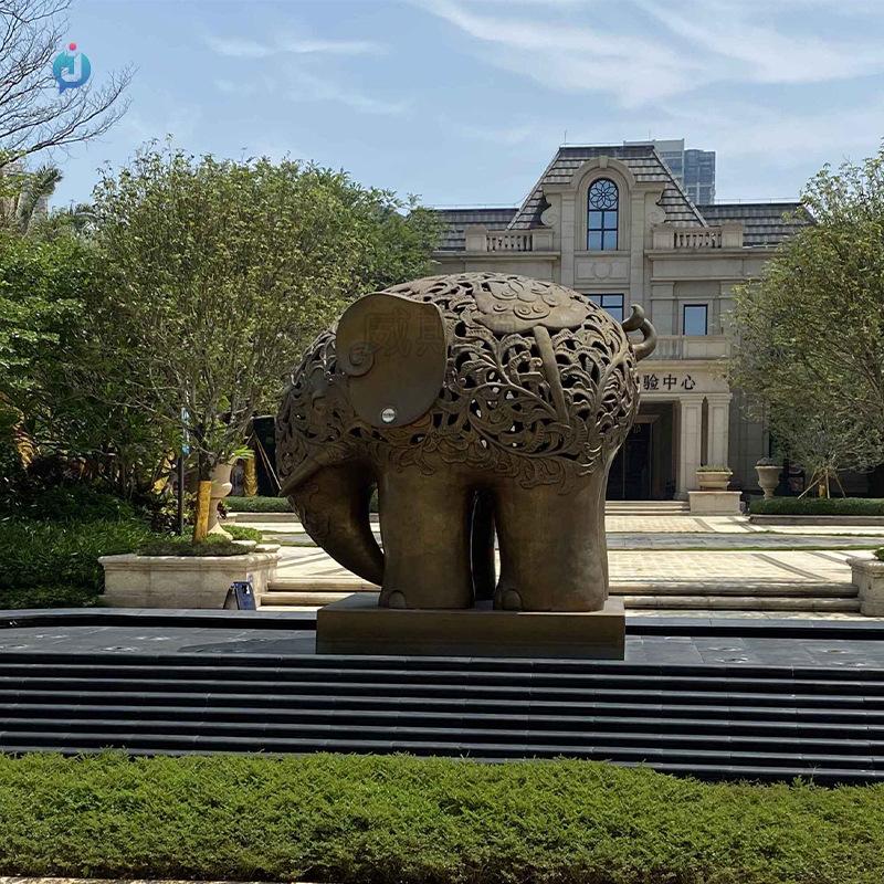 广场景观动物雕塑 不锈钢镂空大象