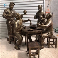 吃火锅人物雕塑 民俗人物铜像摆件 