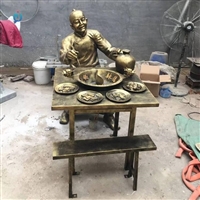 民俗人物铜像摆件 吃火锅人物雕塑 