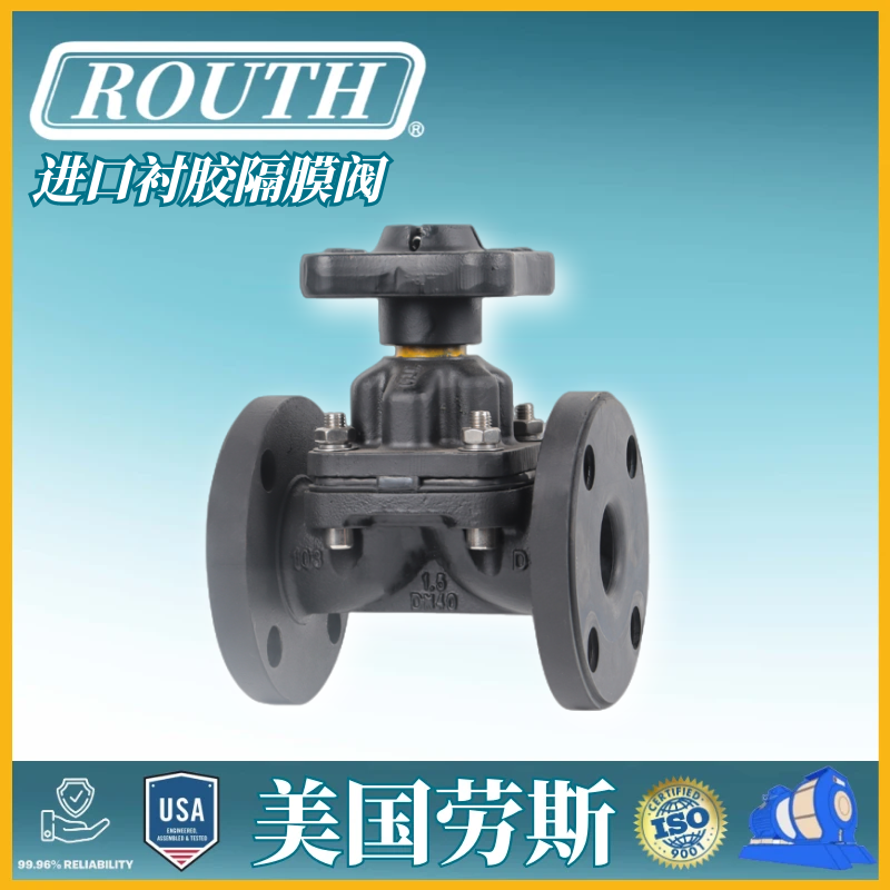 美国劳斯 进口衬胶隔膜阀 RTG 直流式 卫生级气动 弱酸弱碱 ROUTH