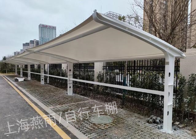 双开电动车篷-电动自行车停车棚-排水水槽安装