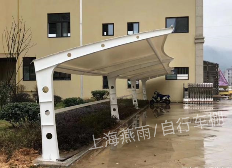 双开电动车篷-电动自行车停车棚-排水水槽安装