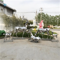   镜面不锈钢母子鹿动物雕塑