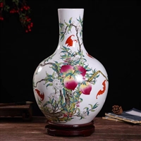 景德镇粉彩陶瓷九桃天球花瓶
